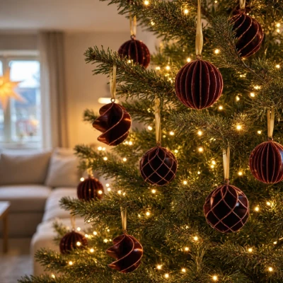 Et juletre pyntet med form julekuler