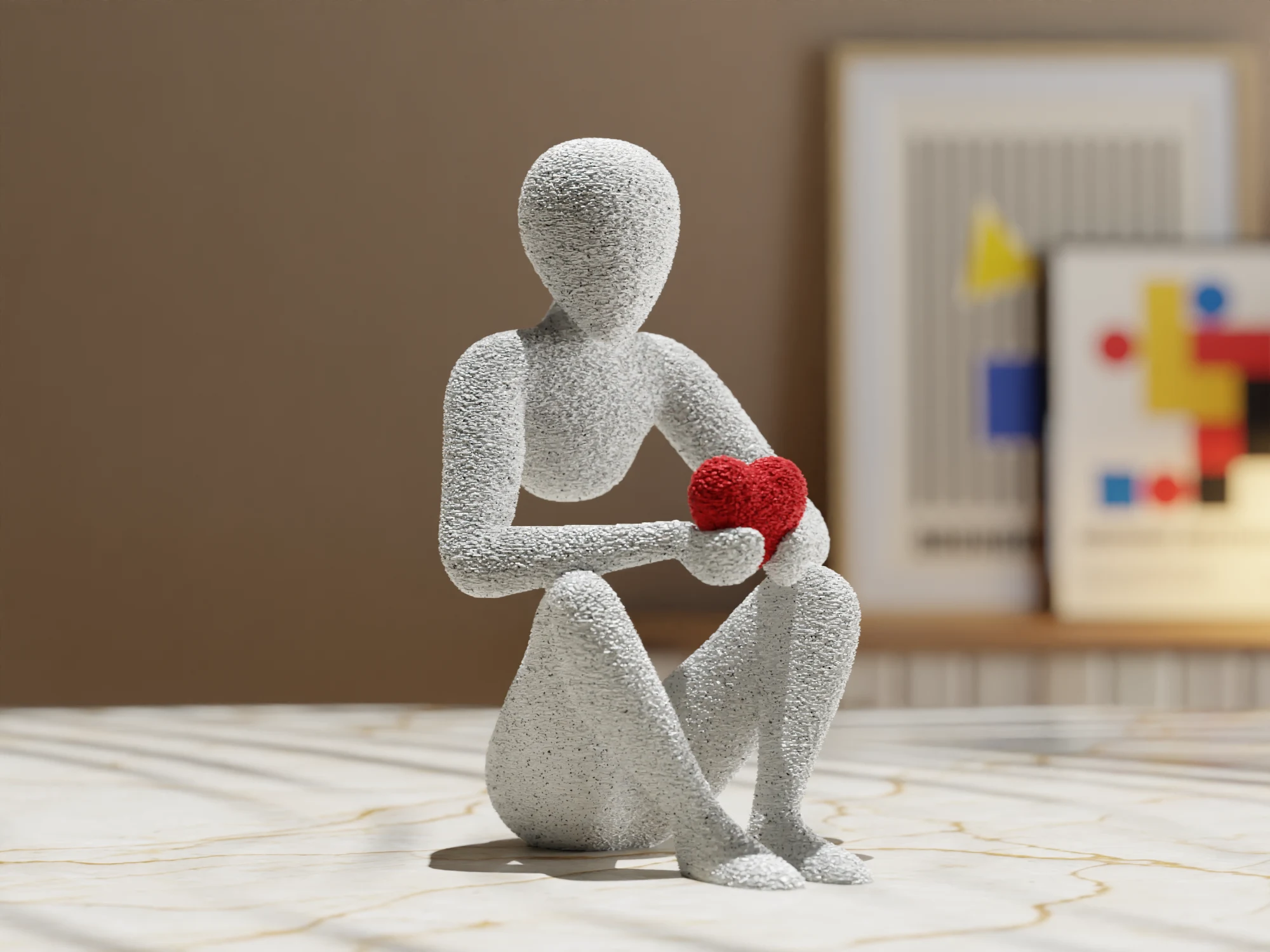 Figur som holder et hjerte