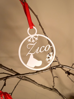 Juleornament med navn, illustrasjon av hund